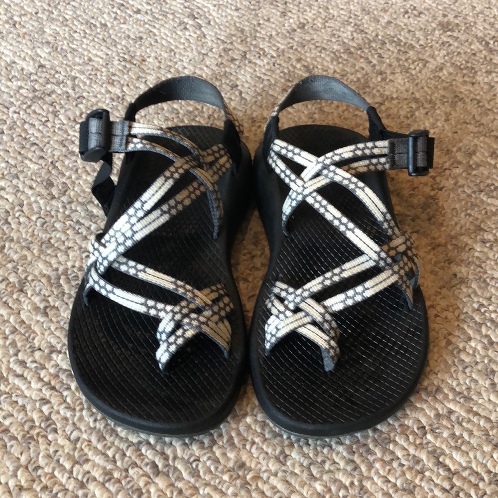 Chaco Black Sandal with White Patterned Straps